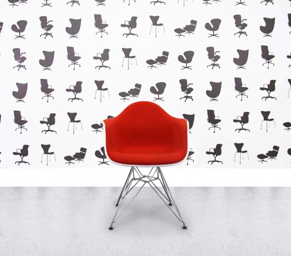 Refurbished Vitra Charles Eames DAR Chair - Red Fabric Seat - White Plastic Frame - Chrome Base