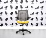 Refurbished Humanscale Liberty Task Chair - Chrome Grey Mesh - Solano Yellow Seat - Corporate Spec
