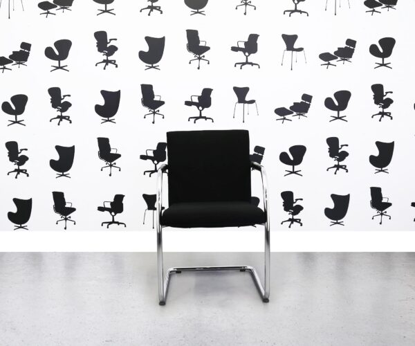 Refurbished Vitra SA416301 Meeting Chair - Black Leather Back - Black Fabric Seat - Chrome Legs - Corporate Spec