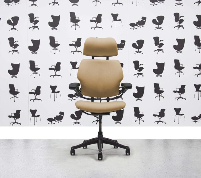 Refurbished Humanscale Freedom High Back with Headrest - Graphite Frame - Sandstorm Fabric - Corporate Spec