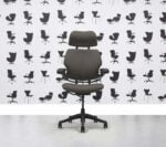 Refurbished Humanscale Freedom High Back with Headrest - Graphite Frame - Sombrero Fabric - Corporate Spec