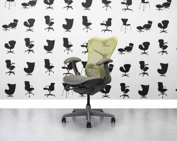 Refurbished Herman Miller Mirra Chair Full Spec - Grey Mesh Seat - Citron Back - Corporate Spec 1