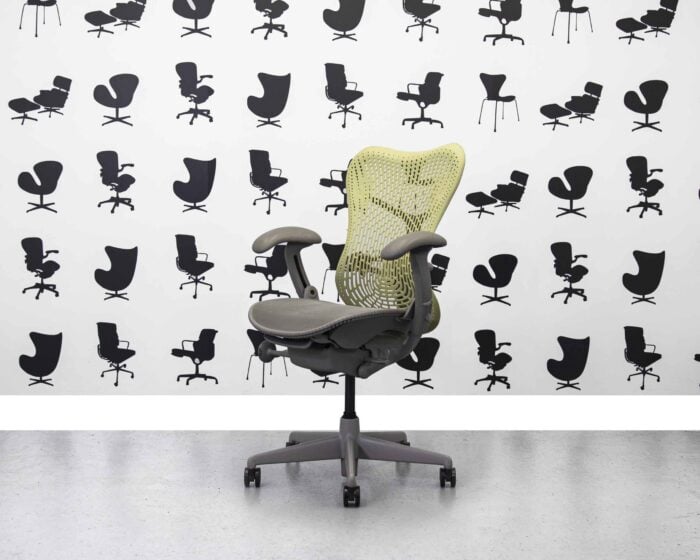 Refurbished Herman Miller Mirra Chair Full Spec - Grey Mesh Seat - Citron Back - Corporate Spec 1