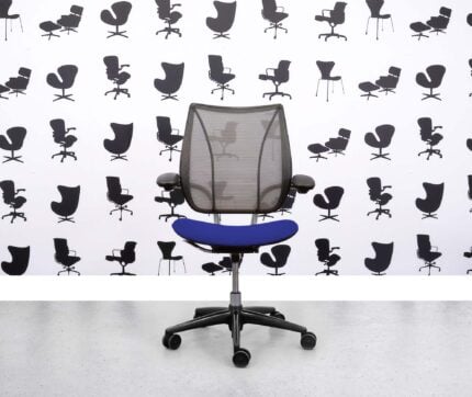 Refurbished Humanscale Liberty Task Chair - Chrome Grey Mesh - Ocean Blue Seat - Corporate Spec