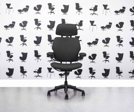 Refurbished Humanscale Freedom Chair High Back with Headrest - Black Leather - Corporate Spec