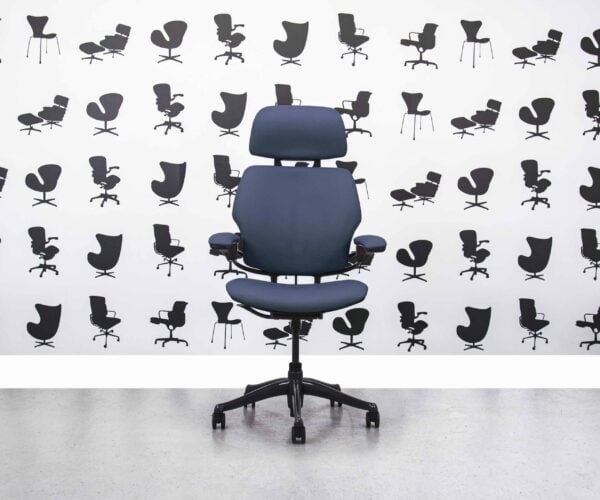 Refurbished Humanscale Freedom High Back with Headrest - Bluette Dark Navy Leather - Corporate Spec