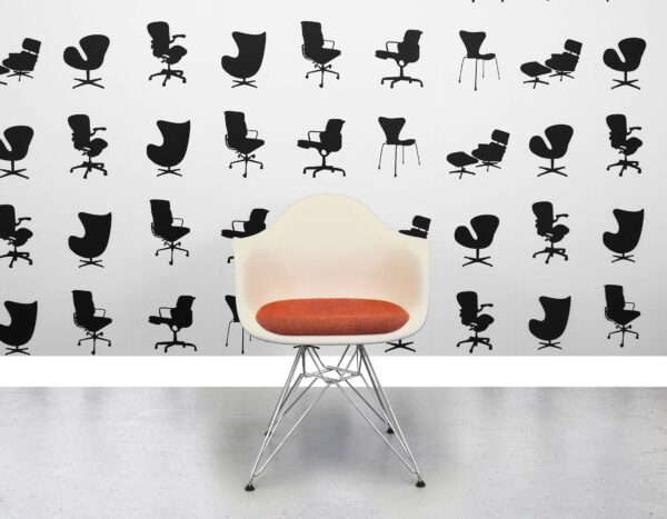 Refurbished Vitra Charles Eames DAR Chair - Poppy Red Fabric Seat - White Plastic Frame - Chrome Base - Corporate Spec