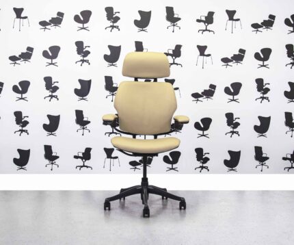 Refurbished Humanscale Freedom High Back with Headrest - Giallio Cream Leather - Corporate Spec