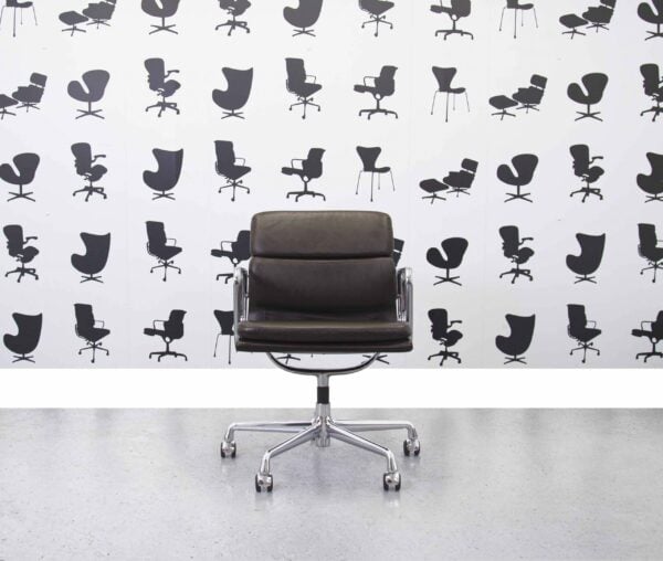 Refurbished Vitra Soft Pad EA208 with Castors - Brown Leather - Chrome Frame - Corporate Spec