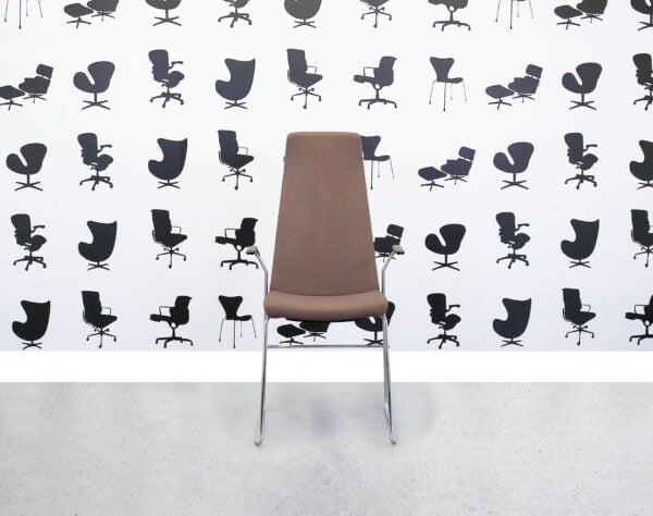 Refurbished Allermuir CF2A Stackable Meeting Chair - Beige Fabric - Chrome Legs - Corporate Spec