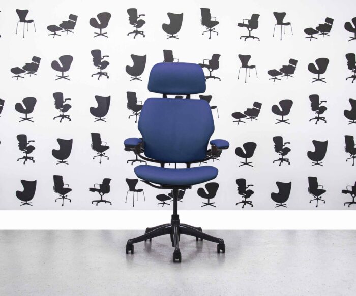 Refurbished Humanscale Freedom High Back with Headrest - Royal Blue Leather - Corporate Spec