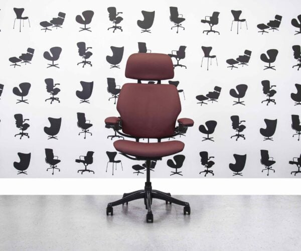Refurbished Humanscale Freedom High Back with Headrest - Wine Dark Red Leather - Corporate Spec