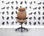 Gereviseerde Humanscale Freedom Chair Hoge Rug met Hoofdsteun - Autumn Tan Leather - Corporate Spec