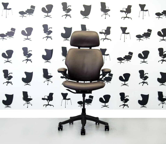 Refurbished Humanscale Freedom High Back with Headrest - Dark Brown Leather - Corporate Spec