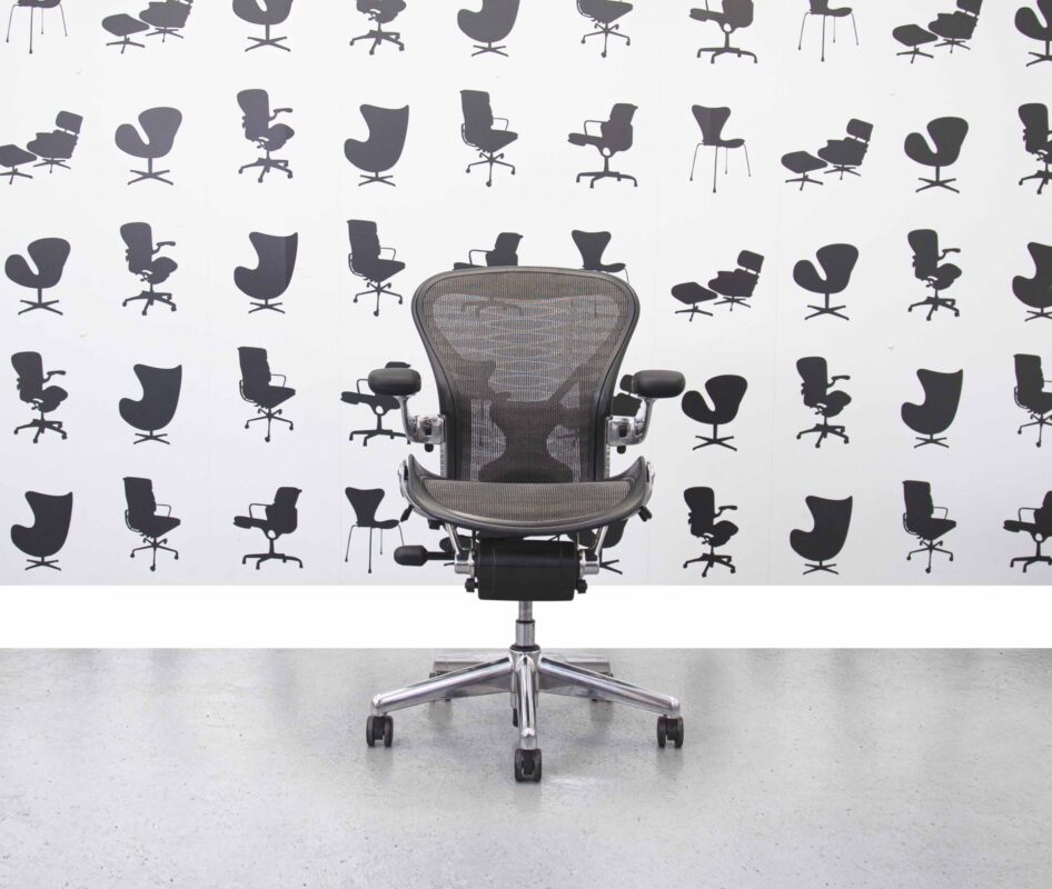 Refurbished Herman Miller Aeron Size A Full Spec - Executive Model - Graphite Frame Black Tuxedo Mesh - Posture Fit - Corporate Spec