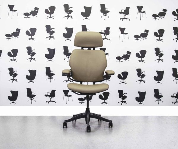 Refurbished Humanscale Freedom High Back with Headrest - Sesame Cream Leather - Corporate Spec