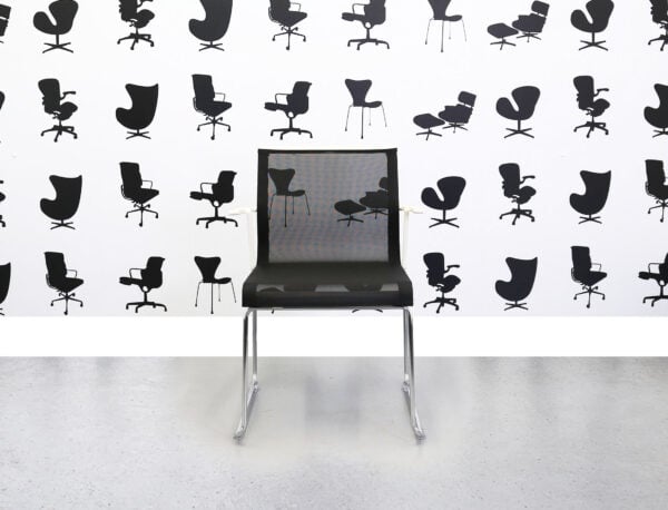 Refurbished ICF Stick Stacking Chair - Black Mesh - White Arm - Chrome Legs - Corporate Spec