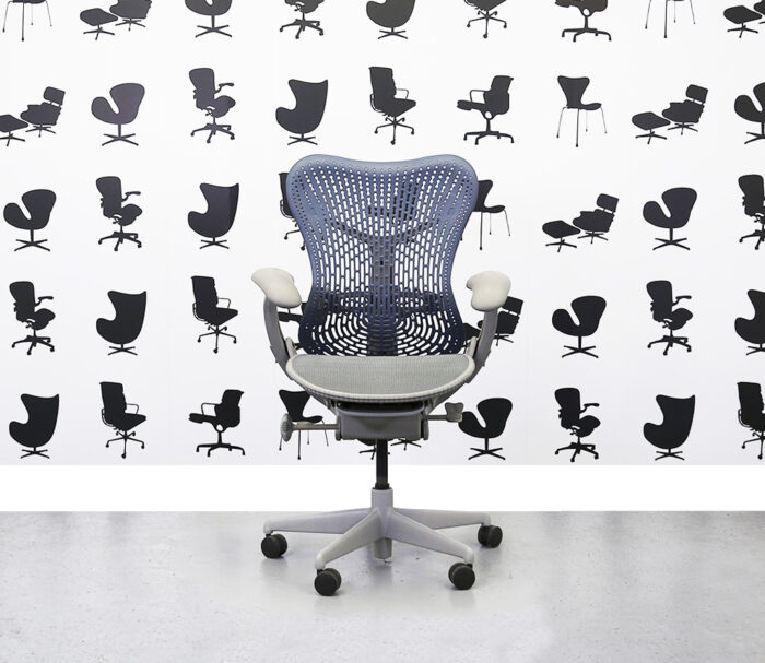 Refurbished Herman Miller Mirra Chair Full Spec - Grey Seat with Blue Back - Corporate Spec