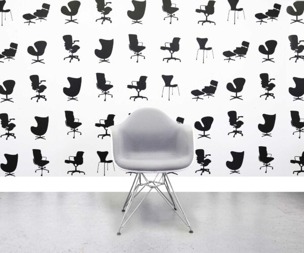 Refurbished Vitra Charles Eames DAR Chair - Light Grey Fabric Seat - White Plastic Frame - Chrome Base - Corporate Spec