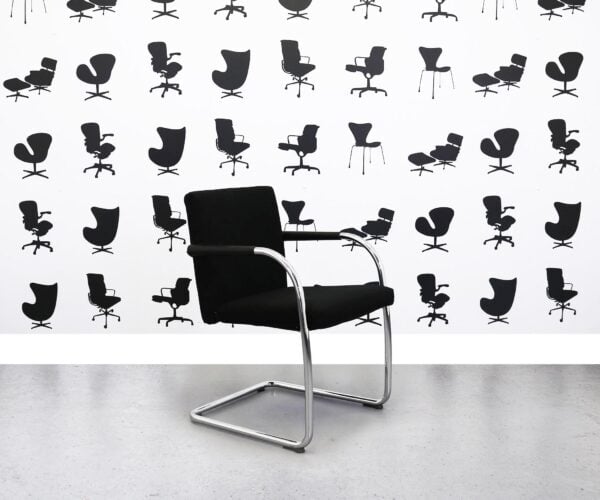 Refurbished Vitra SA416301 Meeting Chair - Black Leather Back - Black Fabric Seat - Chrome Legs - Corporate Spec 2