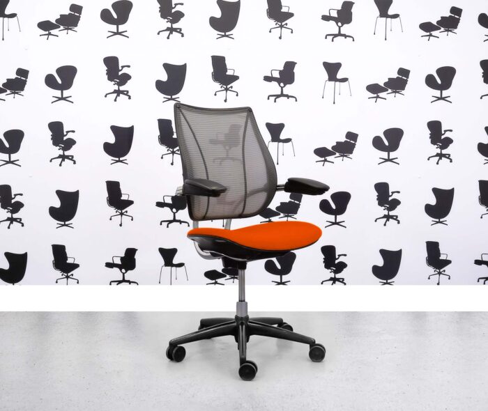 Refurbished Humanscale Liberty Task Chair - Chrome Grey Mesh - Lobster Red Seat - Corporate Spec 1