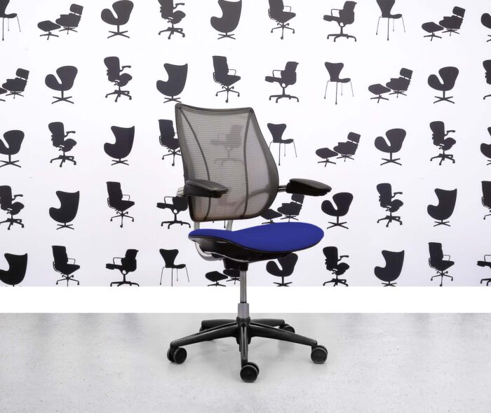 Refurbished Humanscale Liberty Task Chair - Chrome Grey Mesh - Ocean Blue Seat - Corporate Spec 1