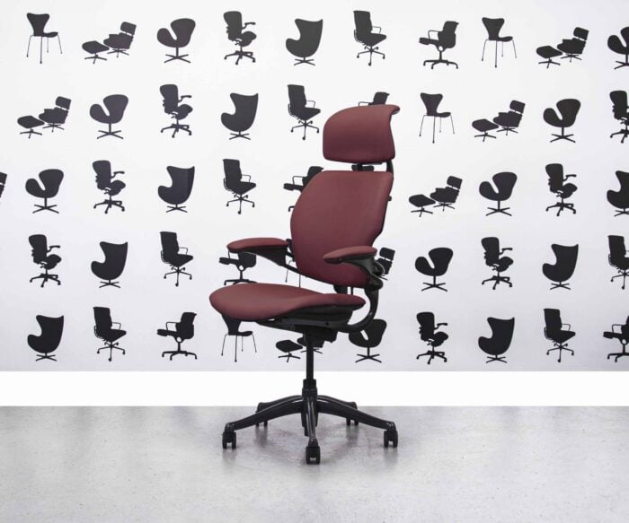 Refurbished Humanscale Freedom High Back with Headrest - Wine Dark Red Leather - Corporate Spec 1