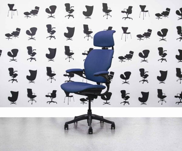 Refurbished Humanscale Freedom High Back with Headrest - Royal Blue Leather - Corporate Spec 1