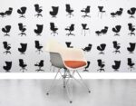 Refurbished Vitra Charles Eames DAR Chair - Poppy Red Fabric Seat - White Plastic Frame - Chrome Base - Corporate Spec 1