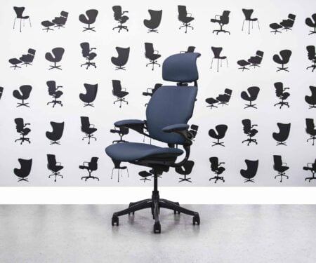 Refurbished Humanscale Freedom High Back with Headrest - Bluette Dark Navy Leather - Corporate Spec 2