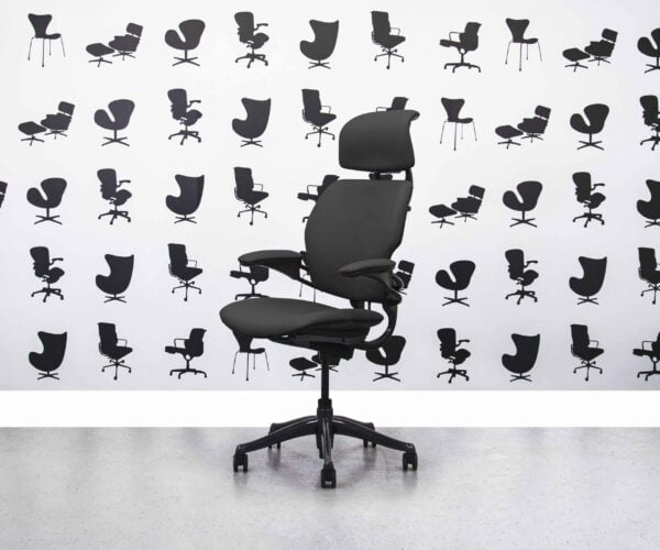 Gereviseerde Humanscale Freedom Chair Hoge Rug met Hoofdsteun - Zwart Leer - Corporate Spec 1