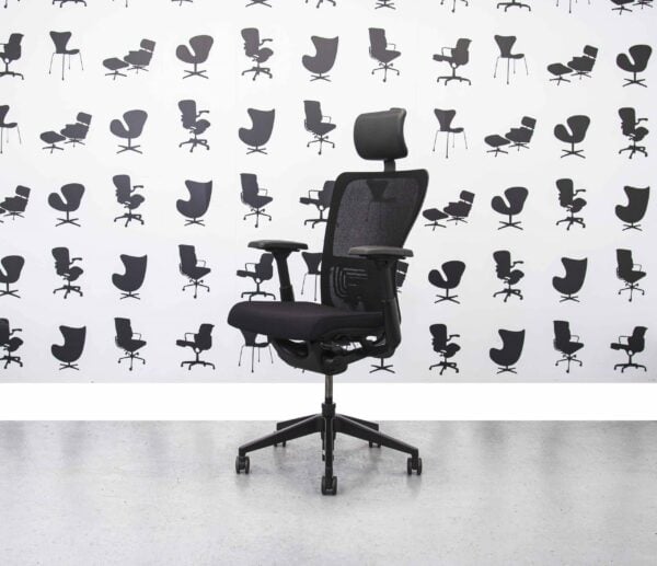 Refurbished Haworth Zody Desk Chair w/ Headrest - Mesh Black - Corporate Spec 1