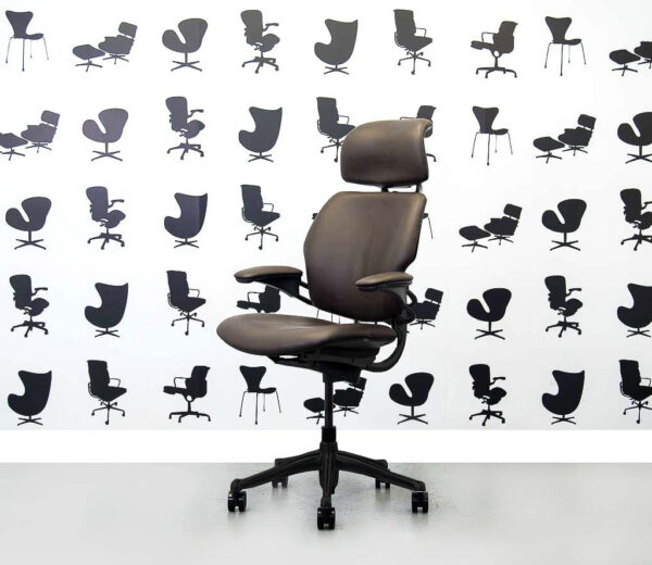 Refurbished Humanscale Freedom High Back with Headrest - Dark Brown Leather - Corporate Spec 1