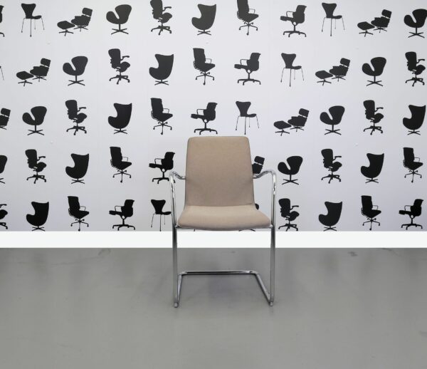 Refurbished Kusch Co Ona Plaza Stacking Meeting Chair - Beige Fabric -Chrome Frame