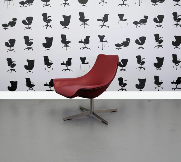 Refurbished Matteo Grassi Designer Arm Chair - 2 Leather - Red Seat and Back -Chrome 4 Star Swivel Legs