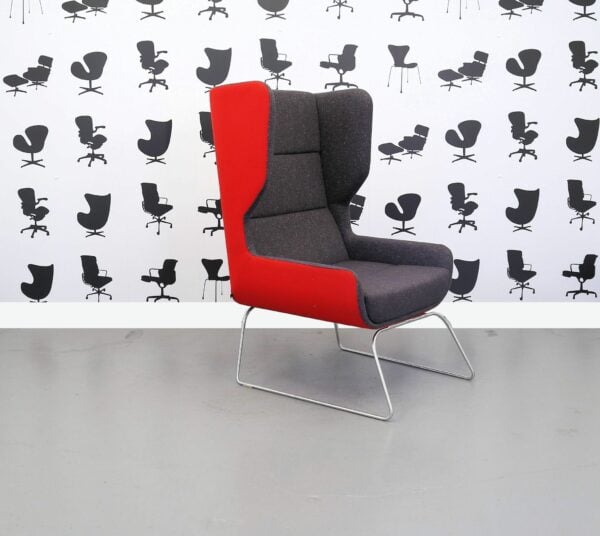 Refurbished Naught One - Hush Chair - Red and Grey Fabric - Chrome Legs