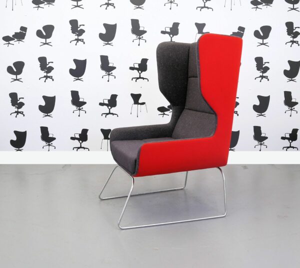 Refurbished Naught One - Hush Chair - Red and Grey Fabric - Chrome Legs