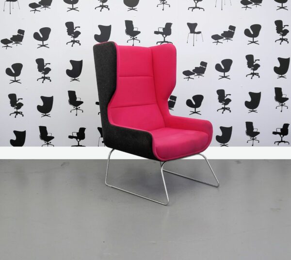 Refurbished Naught One - Hush Chair - Pink and Grey Fabric - Chrome Legs