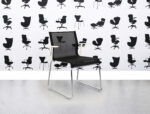 Refurbished ICF Stick Stacking Chair - Black Mesh - White Arm - Chrome Legs - Corporate Spec 1