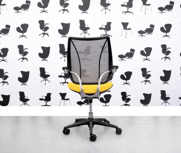 Gereviseerde Humanscale Liberty Task Chair - Chrome Grey Mesh - Solano Yellow Seat - Corporate Spec 2
