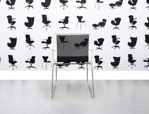 Refurbished ICF Stick Stacking Chair - Black Mesh - White Arm - Chrome Legs - Corporate Spec 2