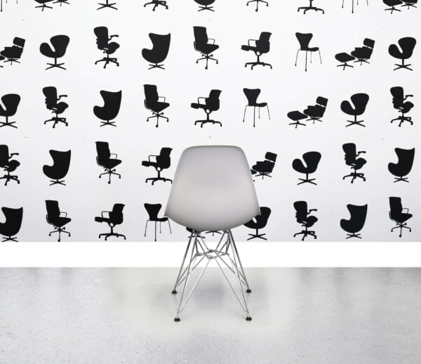 Refurbished Vitra Charles Eames DSR Chair - Brown Leather Seat Pan - White Plastic Frame - Chrome Base - Corporate Spec 2