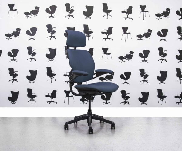 Refurbished Humanscale Freedom High Back with Headrest - Bluette Dark Navy Leather - Corporate Spec 1