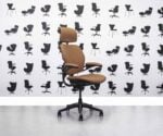 Gereviseerde Humanscale Freedom Chair Hoge Rug met Hoofdsteun - Autumn Tan Leather - Corporate Spec 3