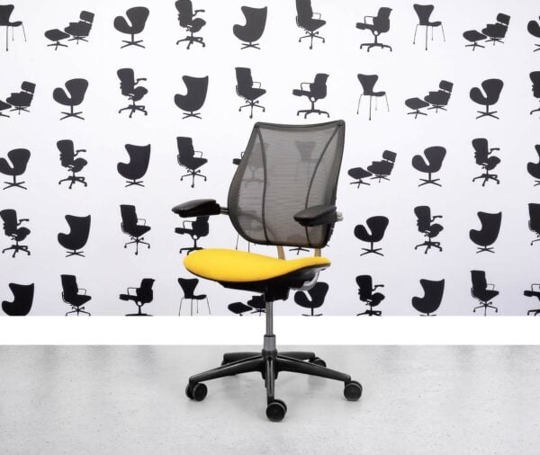 Gereviseerde Humanscale Liberty Task Chair - Chrome Grey Mesh - Solano Yellow Seat - Corporate Spec 1