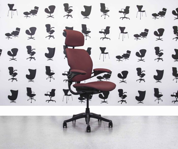 Refurbished Humanscale Freedom High Back with Headrest - Wine Dark Red Leather - Corporate Spec 3