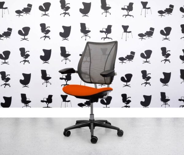 Refurbished Humanscale Liberty Task Chair - Chrome Grey Mesh - Lobster Red Seat - Corporate Spec 3