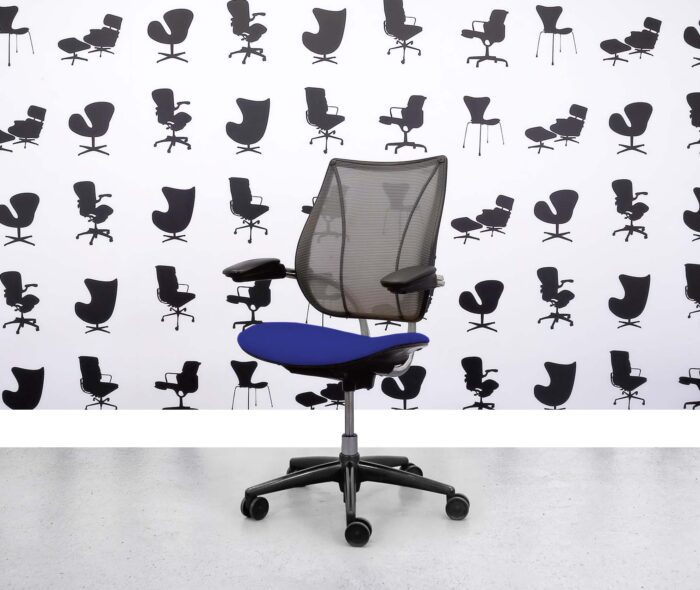 Refurbished Humanscale Liberty Task Chair - Chrome Grey Mesh - Ocean Blue Seat - Corporate Spec 3