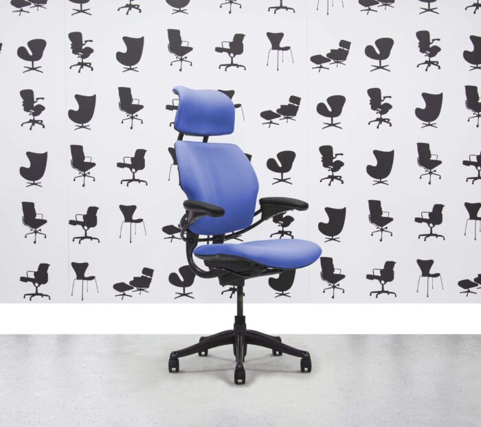 Refurbished Humanscale Freedom High Back with Headrest - Graphite Frame - Bluebell Fabric - Corporate Spec 3