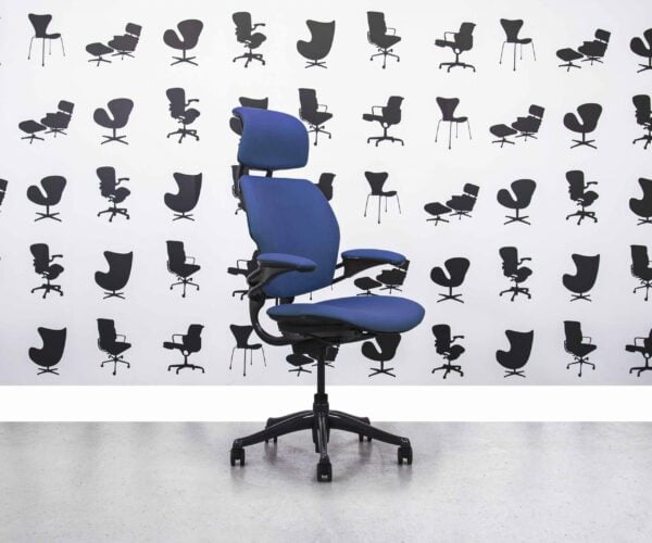 Refurbished Humanscale Freedom High Back with Headrest - Royal Blue Leather - Corporate Spec 3